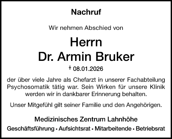 Traueranzeige von Armin Bruker von Rhein-Lahn-Zeitung