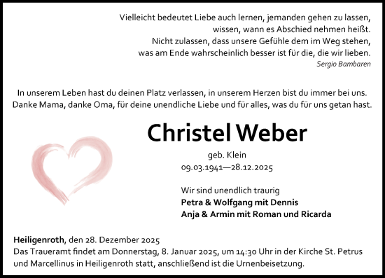 Traueranzeige von Christel Weber von Westerwälder Zeitung