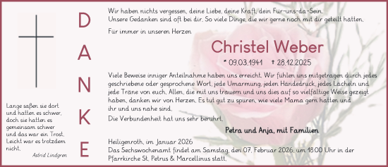 Traueranzeige von Christel Weber von Westerwälder Zeitung