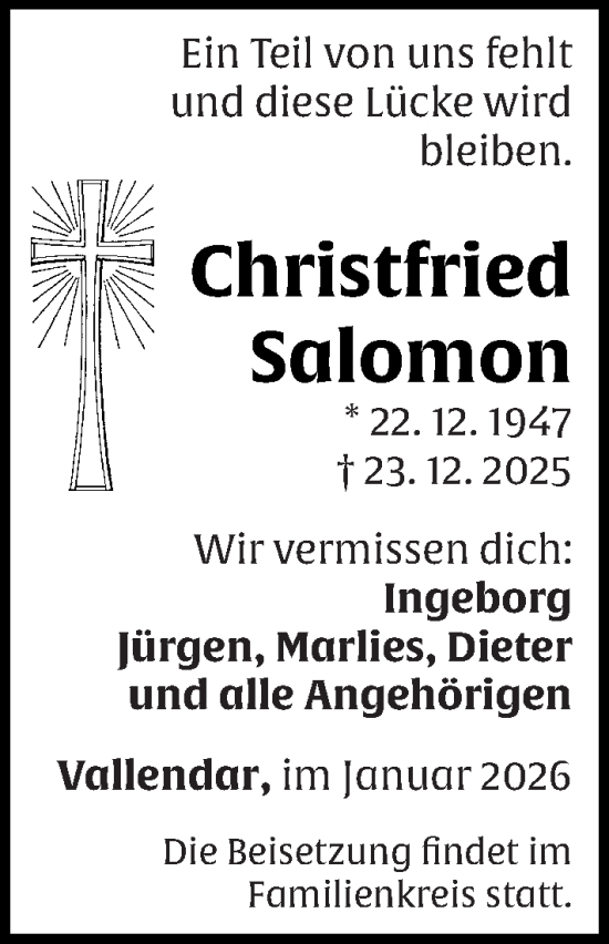 Traueranzeige von Christfried Salomon von Rhein-Zeitung