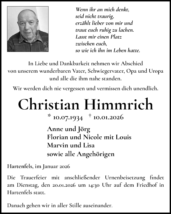 Traueranzeige von Christian Himmrich von Westerwälder Zeitung