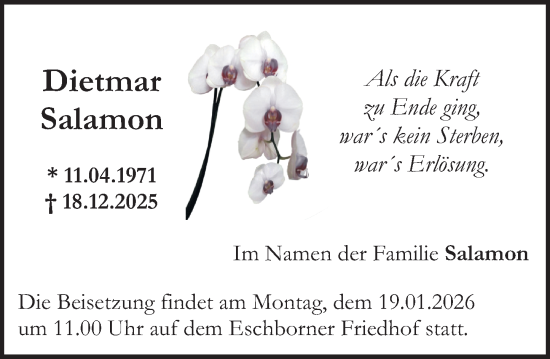 Traueranzeige von Dietmar Salamon von Oeffentlicher Anzeiger