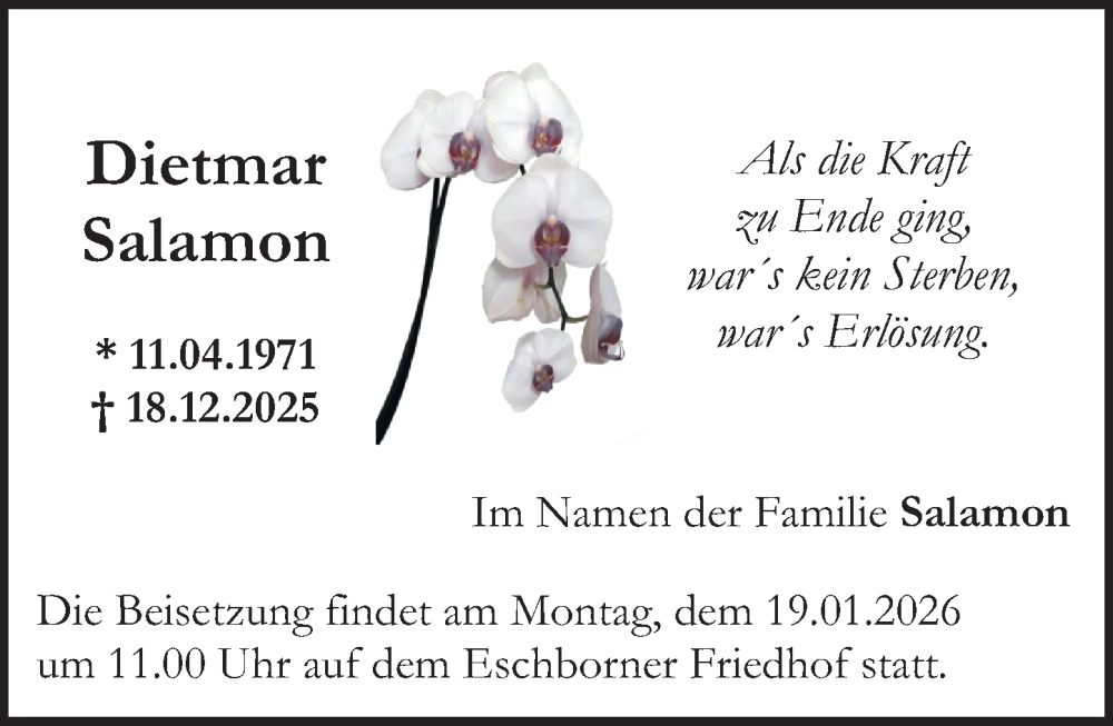  Traueranzeige für Dietmar Salamon vom 10.01.2026 aus Oeffentlicher Anzeiger