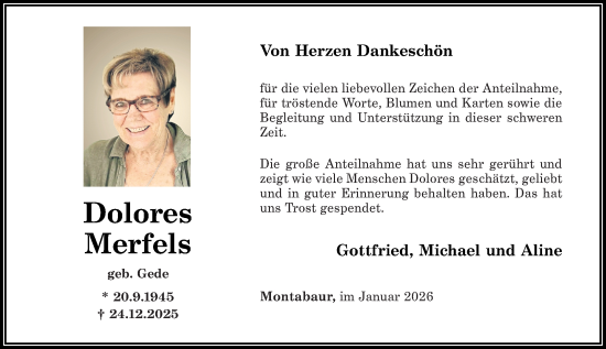 Traueranzeige von Dolores Merfels von Westerwälder Zeitung