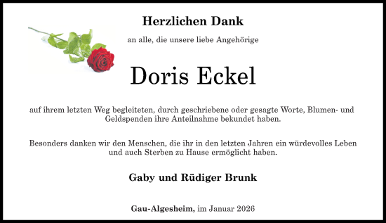 Traueranzeige von Doris Eckel von Oeffentlicher Anzeiger