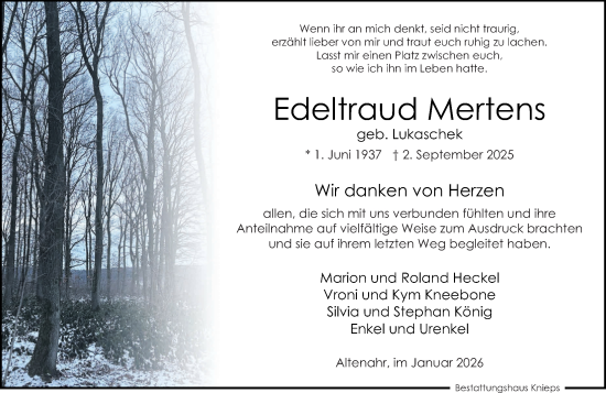 Traueranzeige von Edeltraud Mertens von Rhein-Zeitung