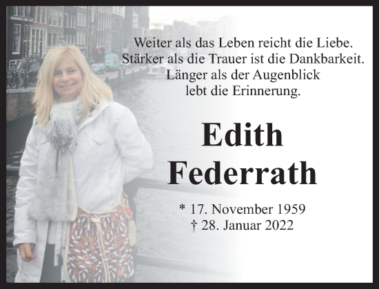 Traueranzeige von Edith Federrath von Rhein-Zeitung