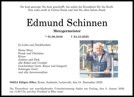 Traueranzeige von Edmund Schinnen von Rhein-Zeitung