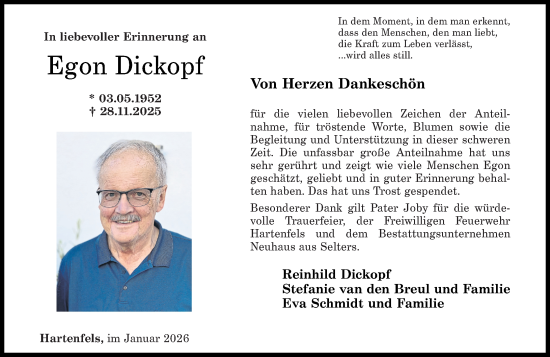 Traueranzeige von Egon Dickopf von Westerwälder Zeitung