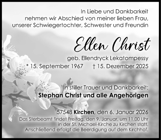 Traueranzeige von Ellen Christ von Rhein-Zeitung