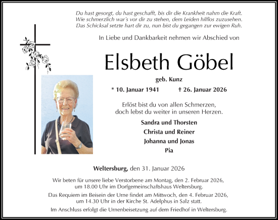 Traueranzeige von Elsbeth Göbel von Westerwälder Zeitung