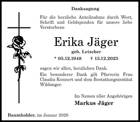 Traueranzeige von Erika Jäger von Nahe-Zeitung