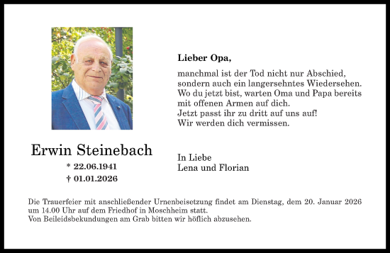 Traueranzeige von Erwin Steinebach von Westerwälder Zeitung
