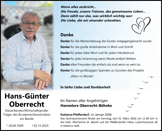 Traueranzeige von Hans-Günter Oberrecht von Rhein-Zeitung