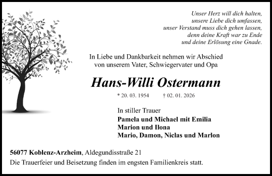 Traueranzeige von Hans-Willi Ostermann von Rhein-Zeitung