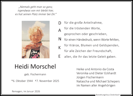 Traueranzeige von Heidi Morschel von Rhein-Zeitung