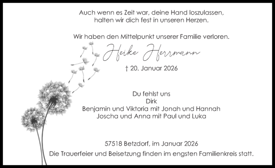 Traueranzeige von Heike Herrmann von Rhein-Zeitung