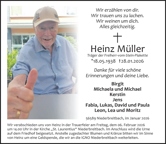 Traueranzeige von Heinz Müller von Rhein-Zeitung