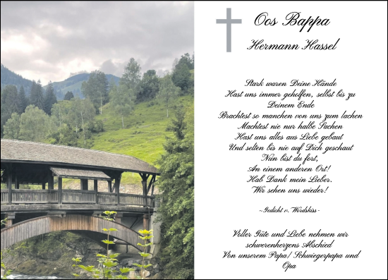 Traueranzeige von Hermann Hassel von Rhein-Zeitung