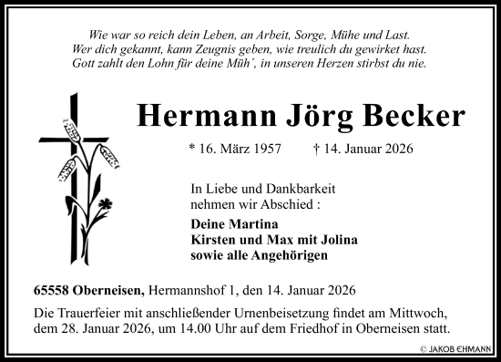 Traueranzeige von Hermann Jörg Becker von Rhein-Lahn-Zeitung