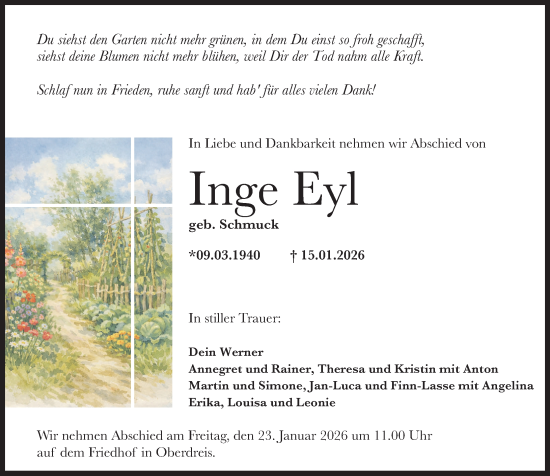 Traueranzeige von Inge Eyl von Rhein-Zeitung