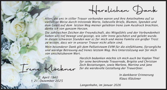 Traueranzeige von Irene Klöckner von Westerwälder Zeitung