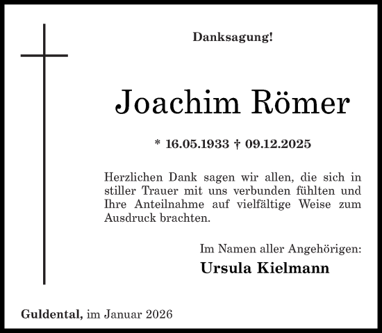 Traueranzeige von Joachim Römer von Oeffentlicher Anzeiger