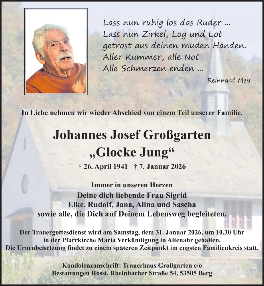  Traueranzeige für Johannes Josef Großgarten vom 17.01.2026 aus Rhein-Zeitung