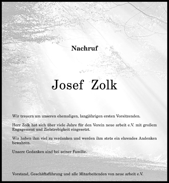 Traueranzeige von Josef Zolk von Rhein-Zeitung