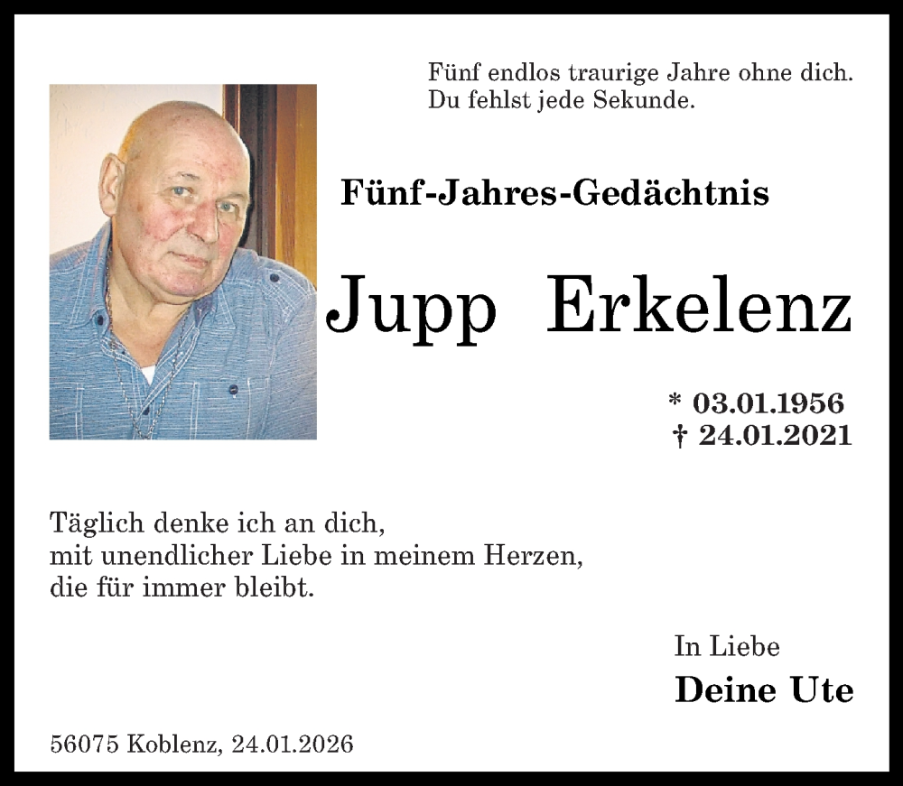  Traueranzeige für Jupp Erkelenz vom 24.01.2026 aus Rhein-Zeitung