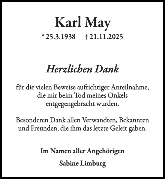 Traueranzeige von Karl May von Rhein-Zeitung