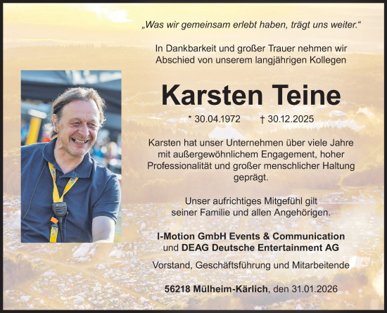 Traueranzeige von Karsten Teine von Rhein-Zeitung, Rhein-Hunsrück-Zeitung