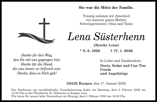 Traueranzeige von Lena Süsterhenn von Rhein-Zeitung