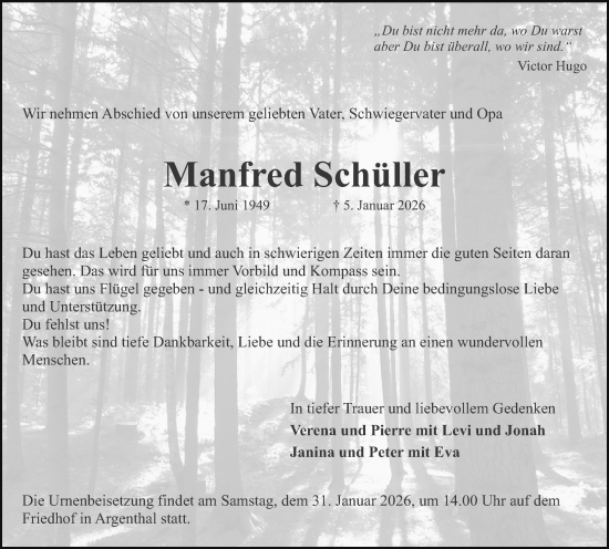 Traueranzeige von Manfred Schüller von Rhein-Hunsrück-Zeitung