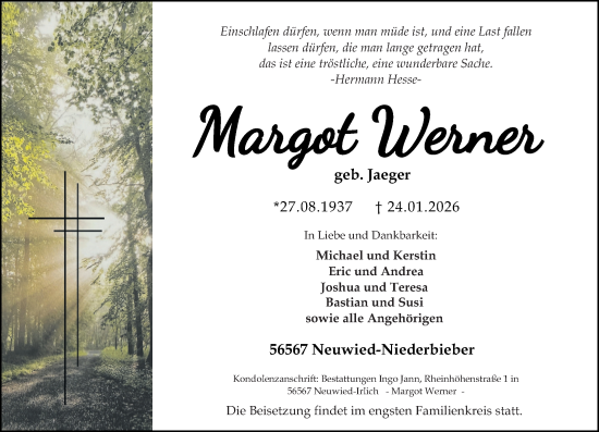 Traueranzeige von Margot Werner von Rhein-Zeitung