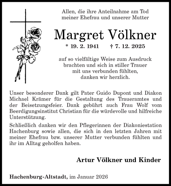 Traueranzeige von Margret Völkner von Westerwälder Zeitung