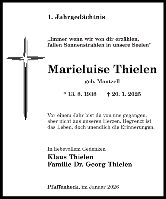Traueranzeige von Marieluise Thielen von Rhein-Zeitung