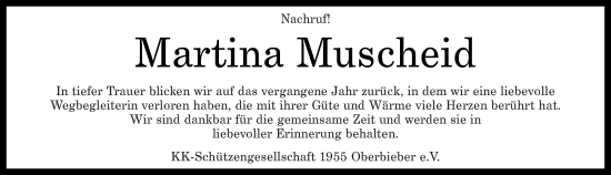 Traueranzeige von Martina Muscheid von Rhein-Zeitung