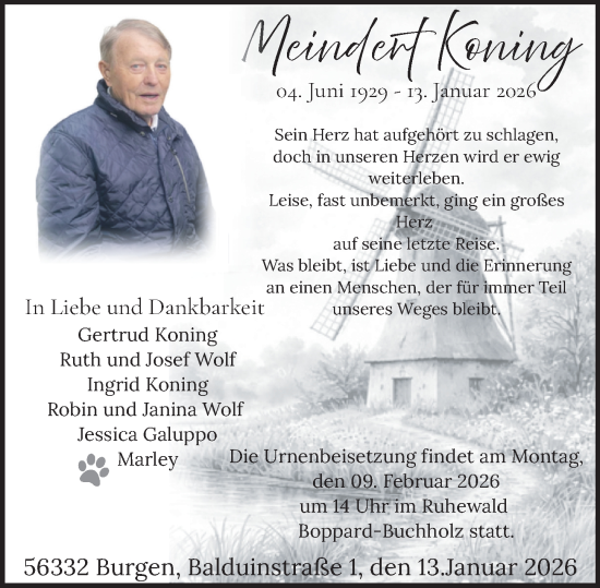 Traueranzeige von Meindert Koning von Rhein-Zeitung