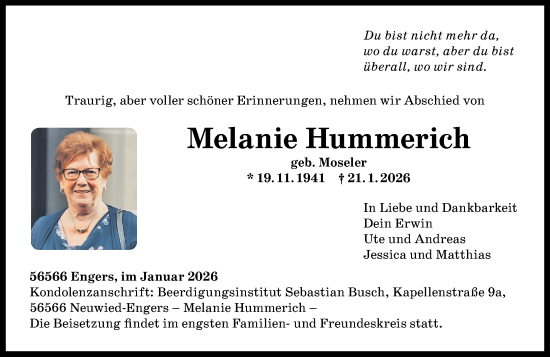 Traueranzeige von Melanie Hummerich von Rhein-Zeitung