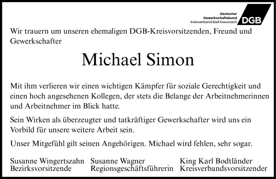 Traueranzeige von Michael Simon von Oeffentlicher Anzeiger