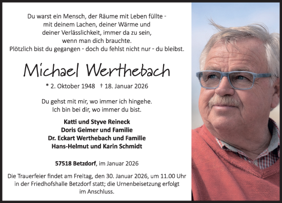 Traueranzeige von Michael Werthebach von Rhein-Zeitung