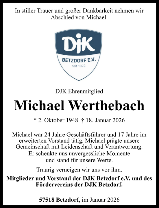 Traueranzeige von Michael Werthebach von Rhein-Zeitung
