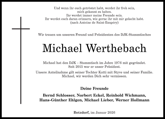 Traueranzeige von Michael Werthebach von Rhein-Zeitung