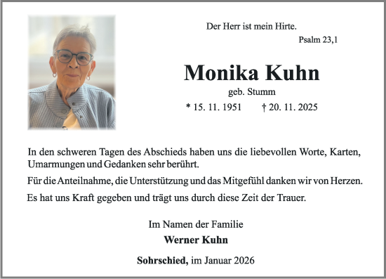 Traueranzeige von Monika Kuhn von Rhein-Hunsrück-Zeitung