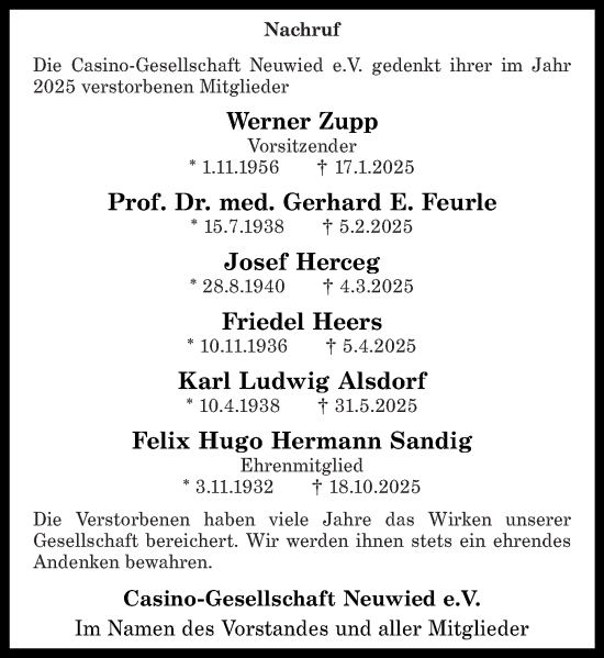 Traueranzeige von Nachruf Casino-Gesellschaft Neuwied e.V. von Rhein-Zeitung