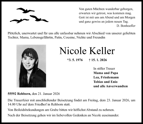 Traueranzeige von Nicole Keller von Oeffentlicher Anzeiger