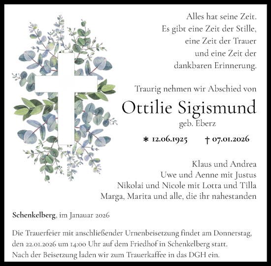 Traueranzeige von Ottilie Sigismund von Westerwälder Zeitung