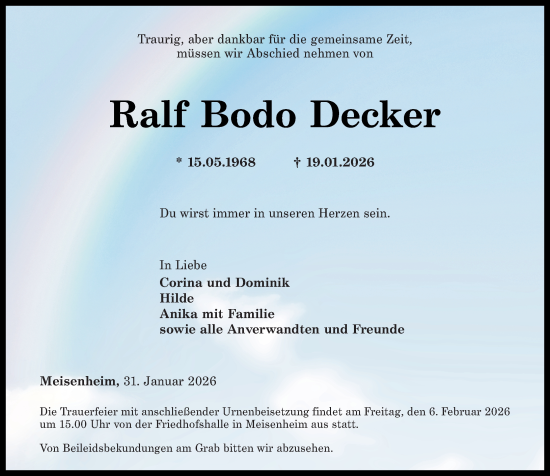 Traueranzeige von Ralf Bodo Decker von Oeffentlicher Anzeiger