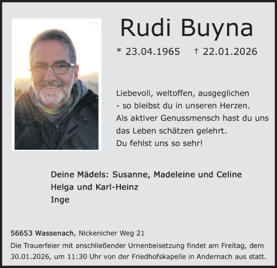 Traueranzeige von Rudi Buyna von Rhein-Zeitung